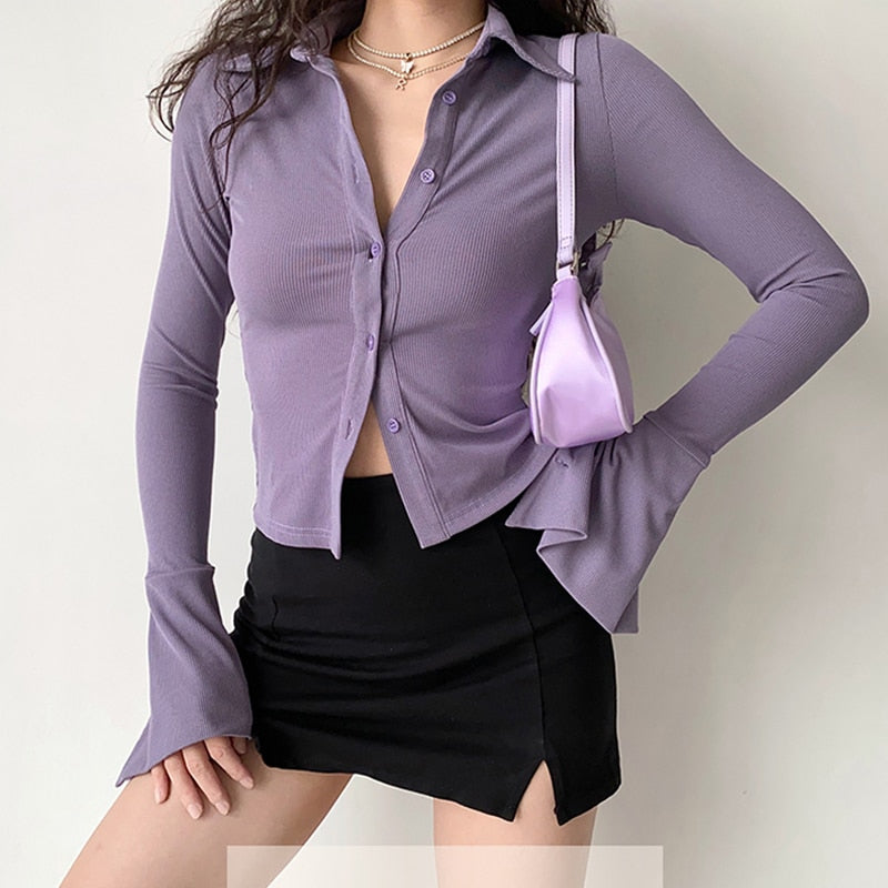 Shop Purple Flare Button Up Blouse , tops , Killer Lookz , everyday, shirt, tops , Killer Lookz , killerlookz.com