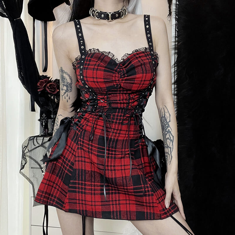 Alt Goth Red Plaid Lolita Dress