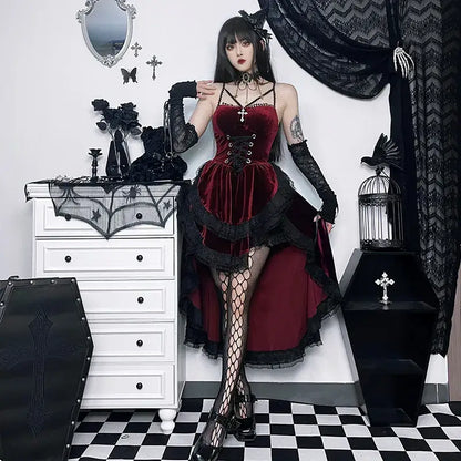 Gahotica Red Black Velvet Dress