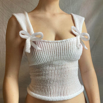 Transparent Knitted Bow Sweater