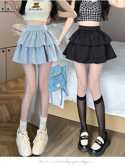 High Waist Ruffle Layered Mini Skirt
