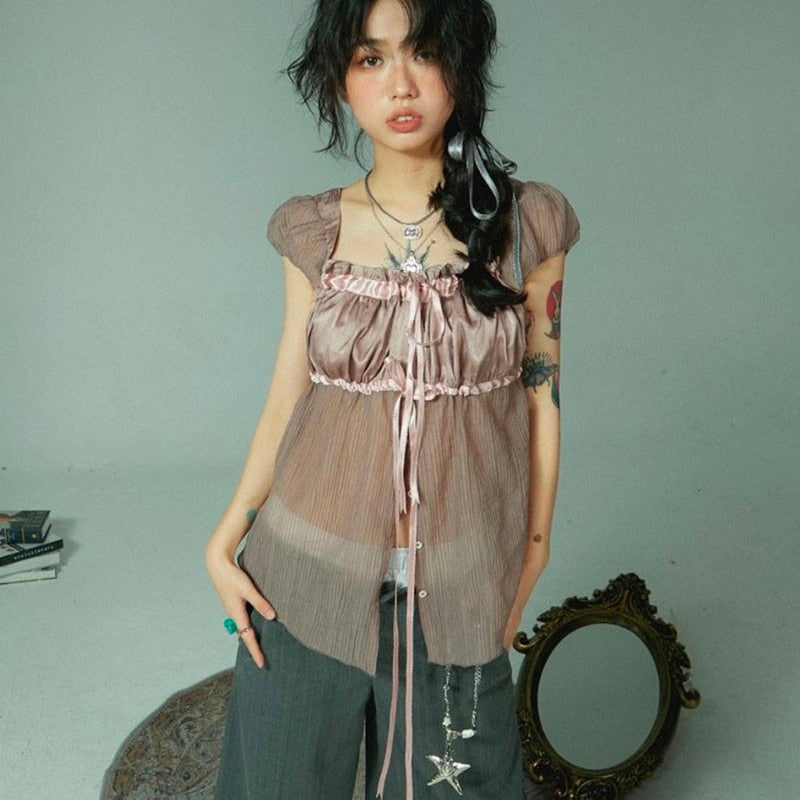 Shop Grunge See Through Milkmaid Blouse , tops , Killer Lookz , shirt, tops , Killer Lookz , killerlookz.com