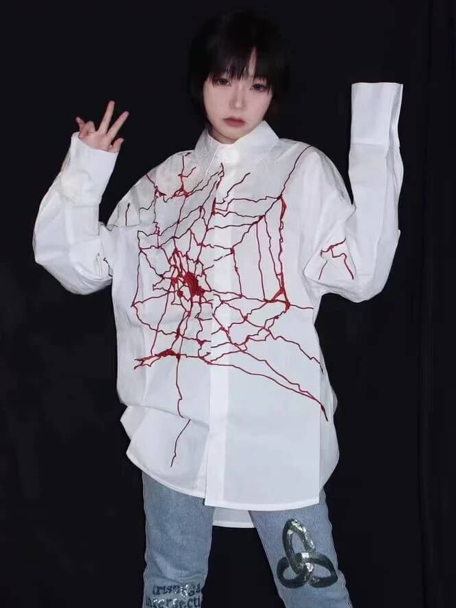 Spider Web Red Collared Shirt