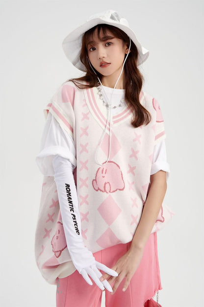 Kawaii Pink Kirby Knitted Oversized Vest