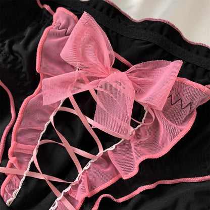 Black Pink Bow Up Panties