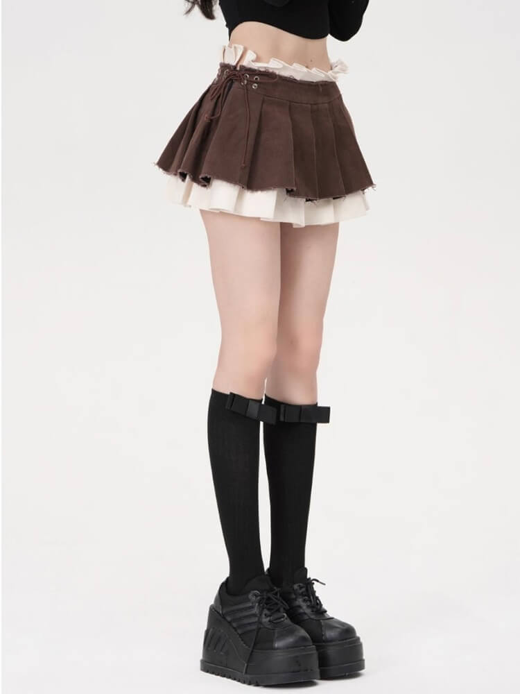 Steam Punk Patchwork Pleated Skirt