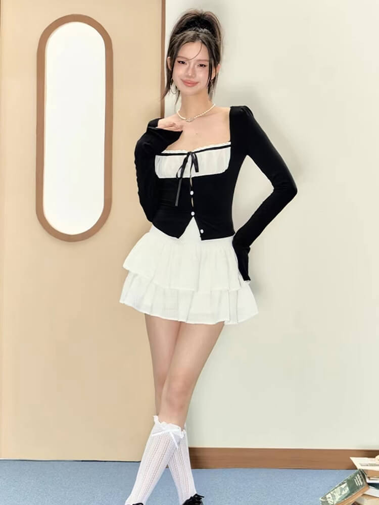 Eclipse B&W Long Sleeve Top and Skirt Set