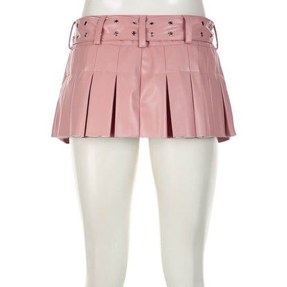 Pink Punk Leather Mini Skirt with Belt