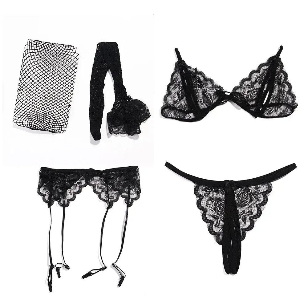 4pcs Sexy Lingerie Bra and Panty Garters