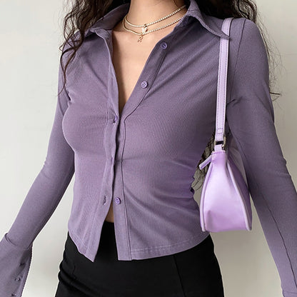 Shop Purple Flare Button Up Blouse , tops , Killer Lookz , everyday, shirt, tops , Killer Lookz , killerlookz.com