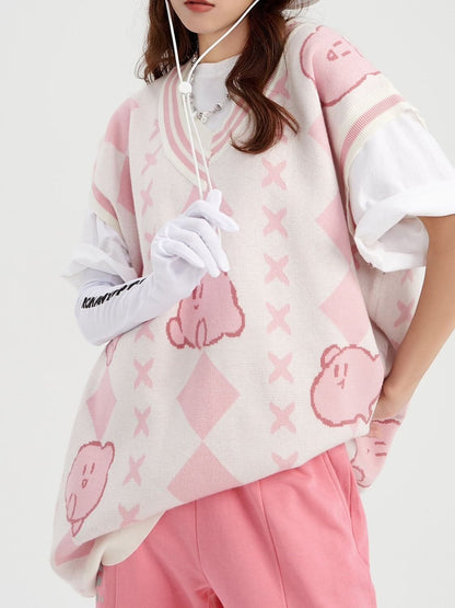 Kawaii Pink Kirby Knitted Oversized Vest