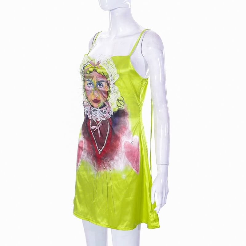 Neon Baby Graphic Lace Splice Dresses