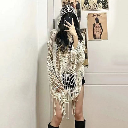 Hollow Out Spider Web Pullover Grunge Sweater