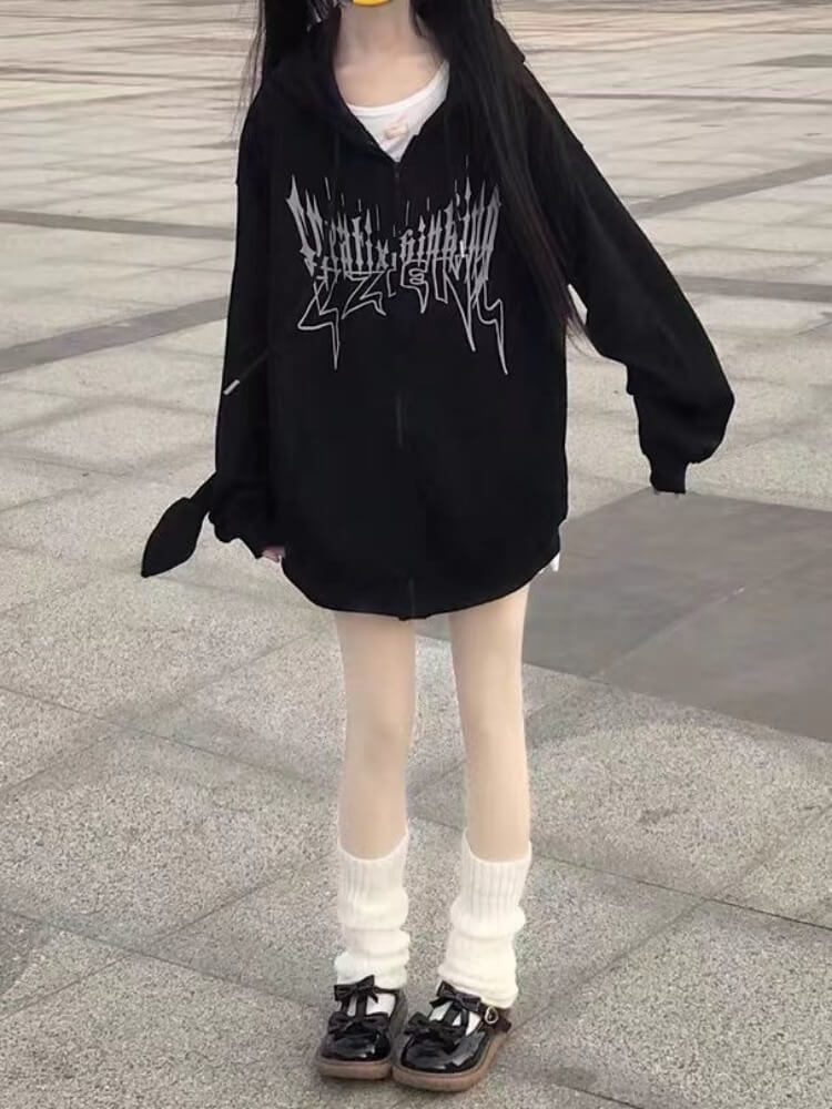 Devil Wing and Horn Zip Up Hoodie