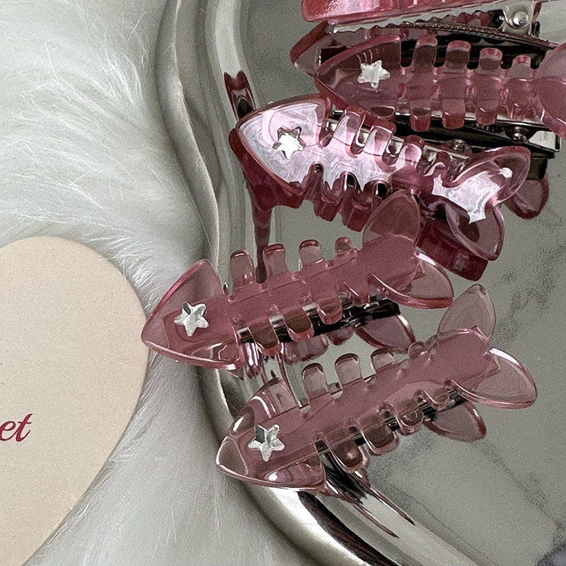 Y2K Pink Small Fish Skeleton Clips
