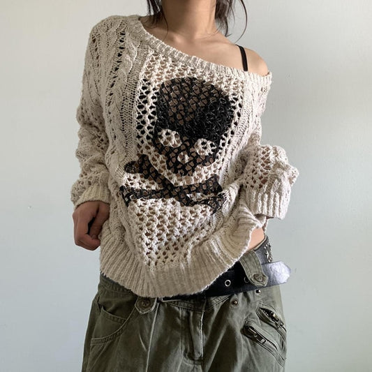 Harajuku Grunge Skeleton Print Sweater
