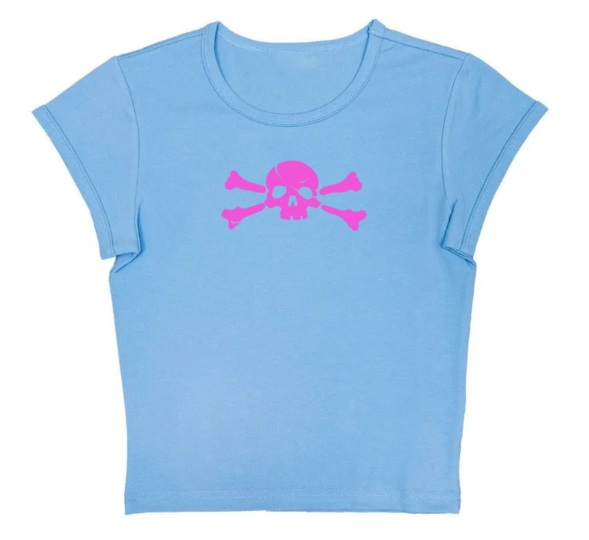 Shop Pink Skull Gothic T Shirt , tops , Killer Lookz , crop top, Crop tops, croptop, halloween, school, top, tops , Killer Lookz , killerlookz.com