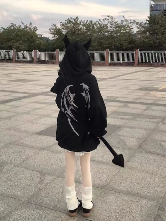 Devil Wing and Horn Zip Up Hoodie