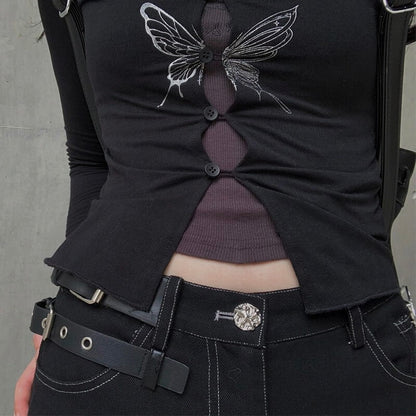 Gothic Butterfly Print Grunge Top