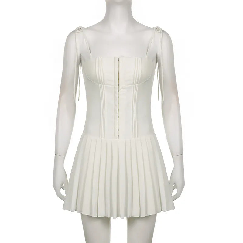 Elysium Corset Pleated Mini Dress in White