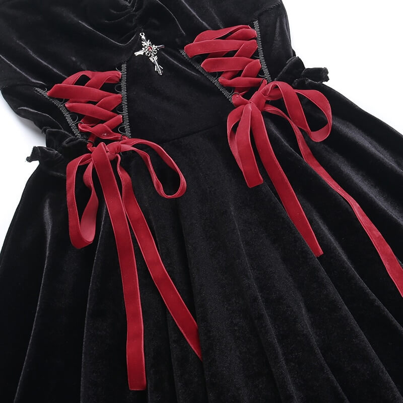 Goth Velvet Dark Corset Criss-Cross Dress