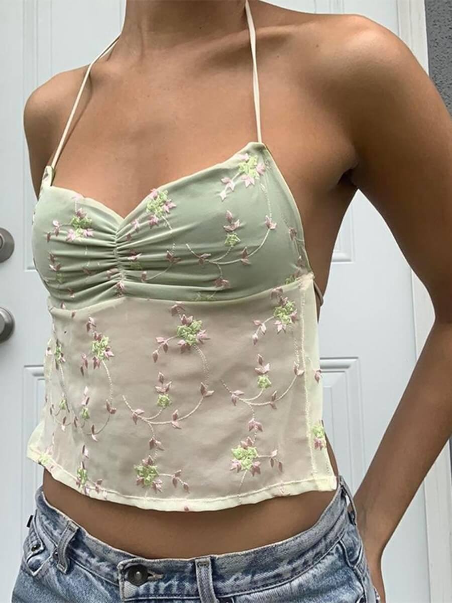Mesh Floral Backless Cami