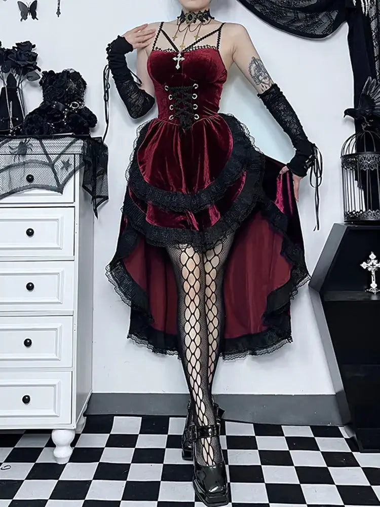 Gahotica Red Black Velvet Dress