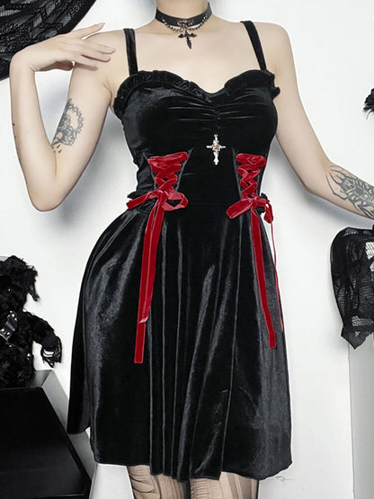 Goth Velvet Dark Corset Criss-Cross Dress