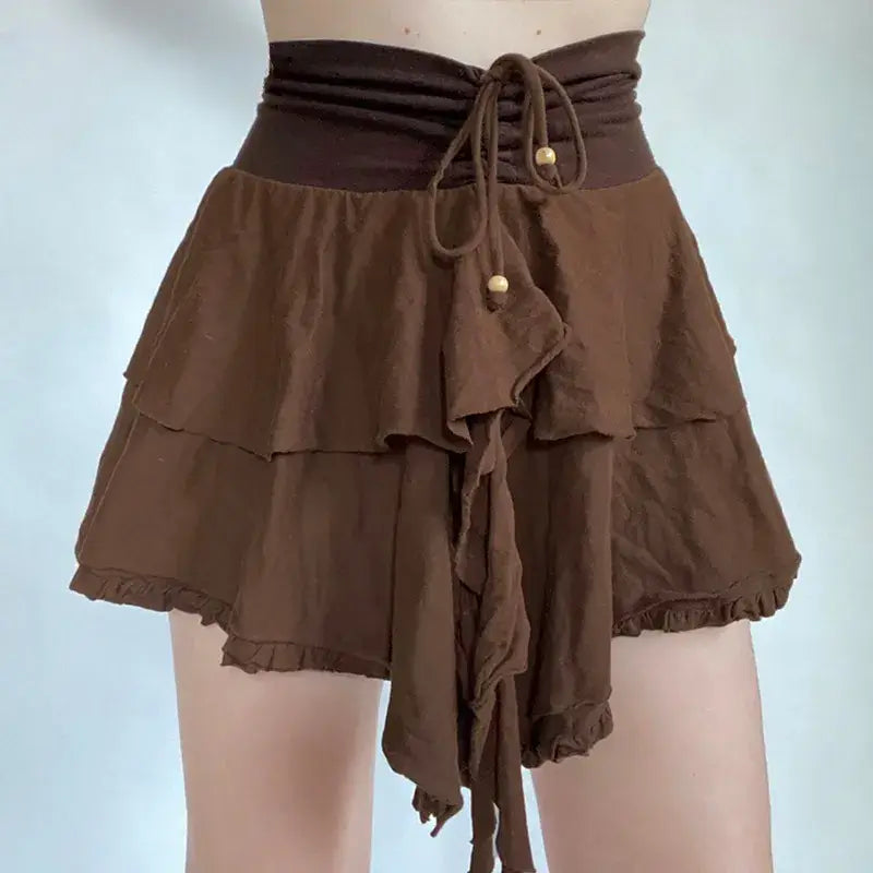 Brown Flowy Pleated Skirts
