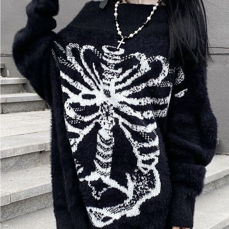 Grunge Fuzzy B&W Skeleton Sweater