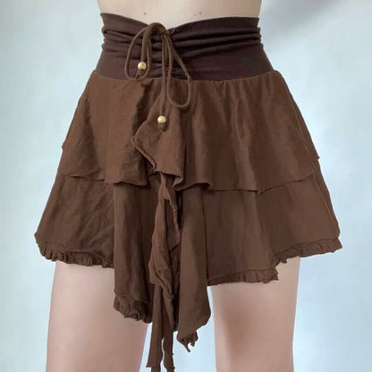 Brown Flowy Pleated Skirts