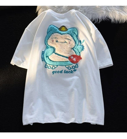 Pokemon Snorlax Flocked Cotton T-shirt