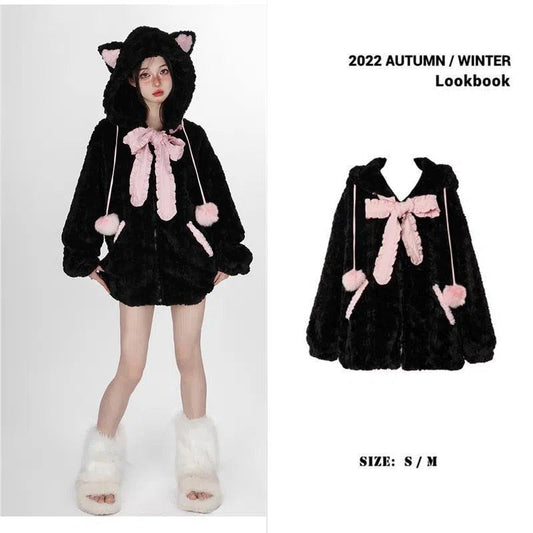 Shop Harajuku Wild Kitty Hoodies Bowknot Loose Goth Coat , hoodie , Killer Lookz , cat, costume, hoodies, loungewear , Killer Lookz , killerlookz.com