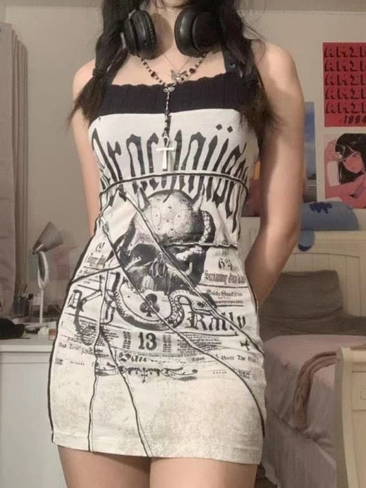 Gothic Nevermore Skull Print Mini Dress