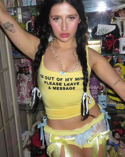 Yellow Out of Mind Letter Print Crop Top