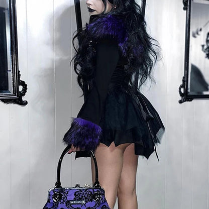 Bat Mesh Hem Gothic Mini Dress