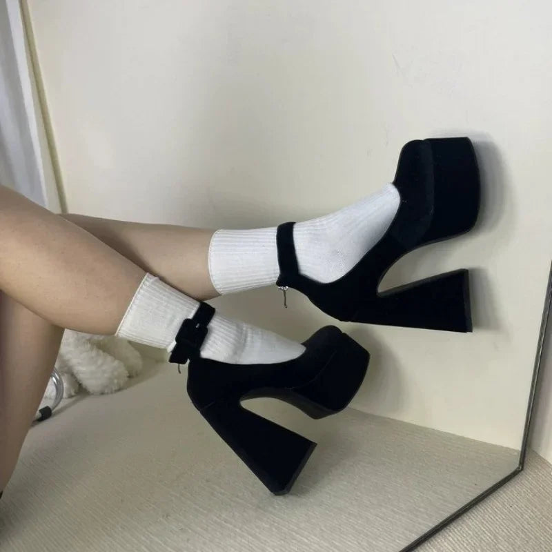 To The Moon Black Platform Heels