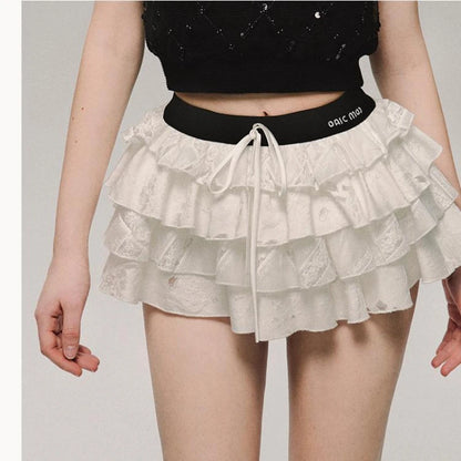 Cake Sexy Ruffle White Mini Skirt