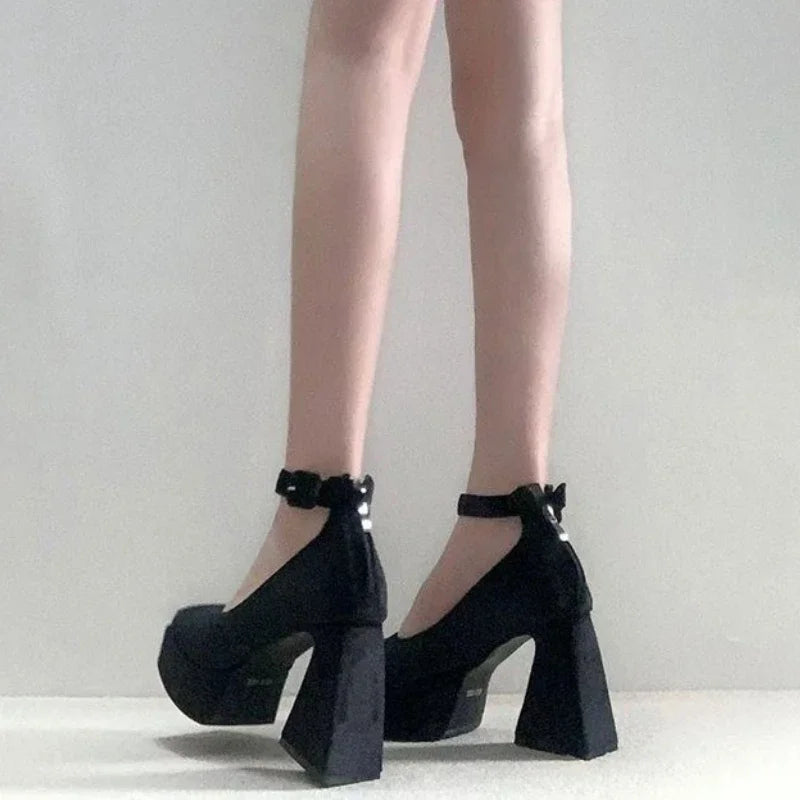 To The Moon Black Platform Heels