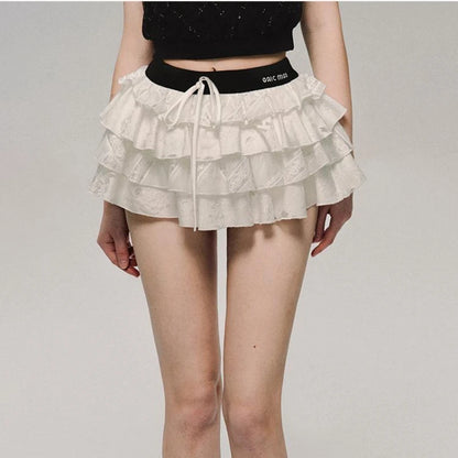 Cake Sexy Ruffle White Mini Skirt