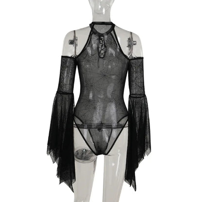 Trumpet Sleeve Spider Web Bodysuit