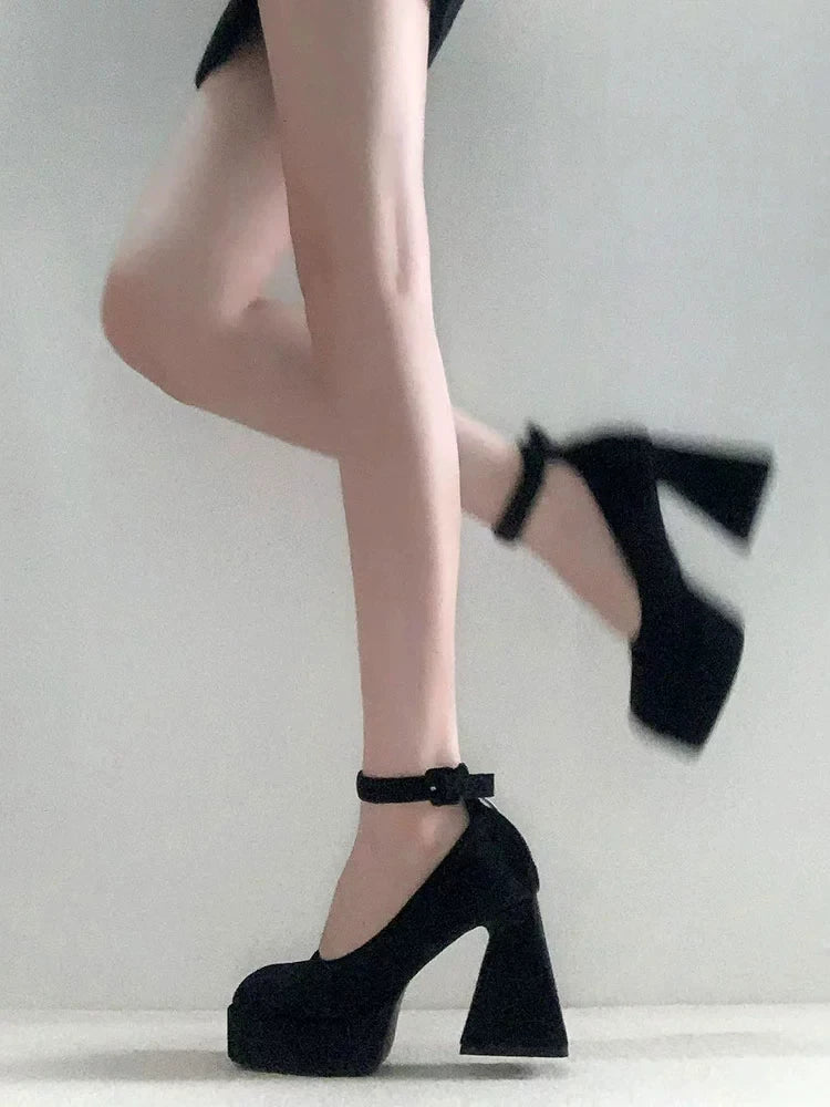 To The Moon Black Platform Heels