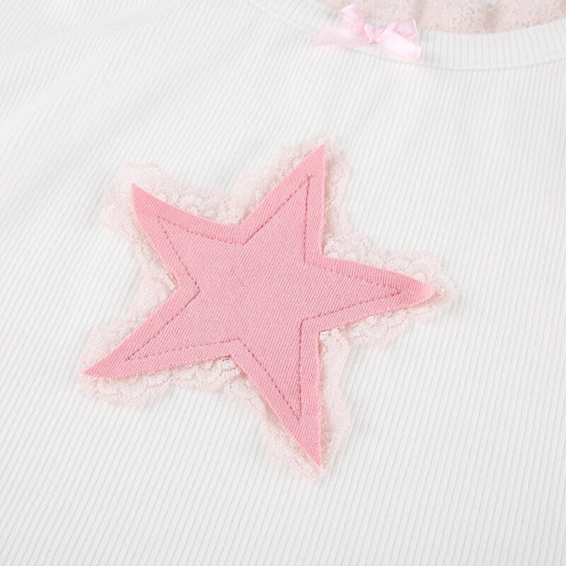 Y2K Star Print Lace Patchwork Crop Cami