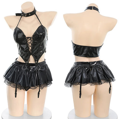 Goth Leather Cyberpunk Two Piece Set