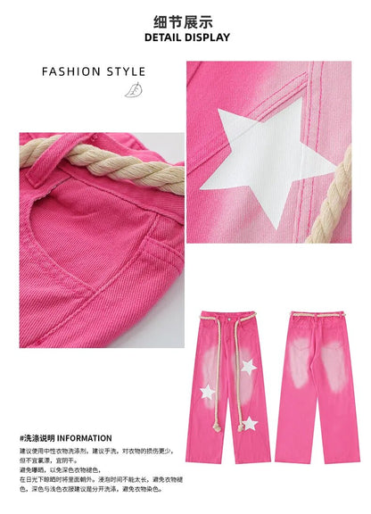 High Waist Pink Stars Jeans