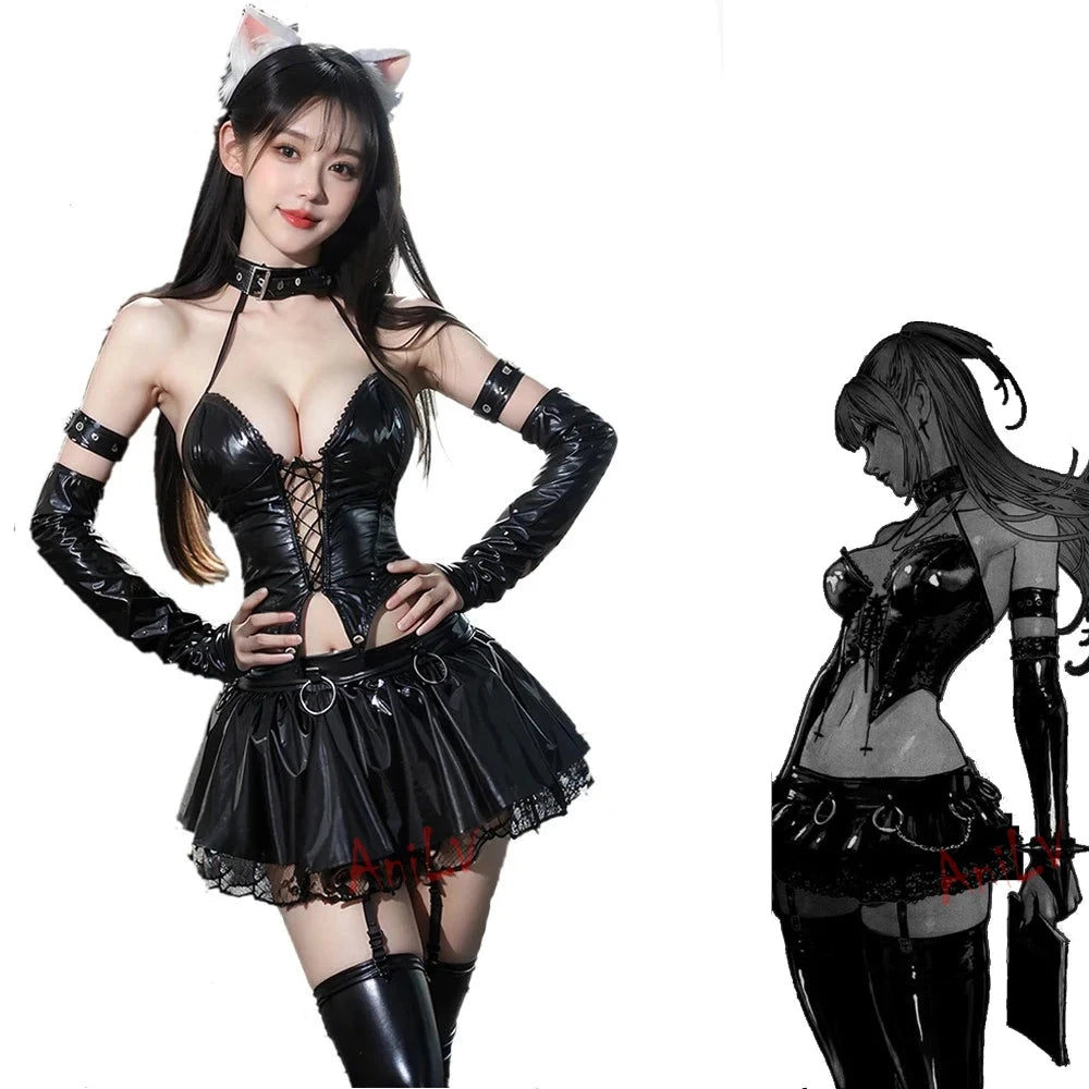 Goth Leather Cyberpunk Two Piece Set