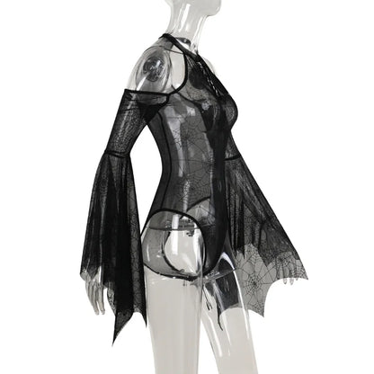 Trumpet Sleeve Spider Web Bodysuit