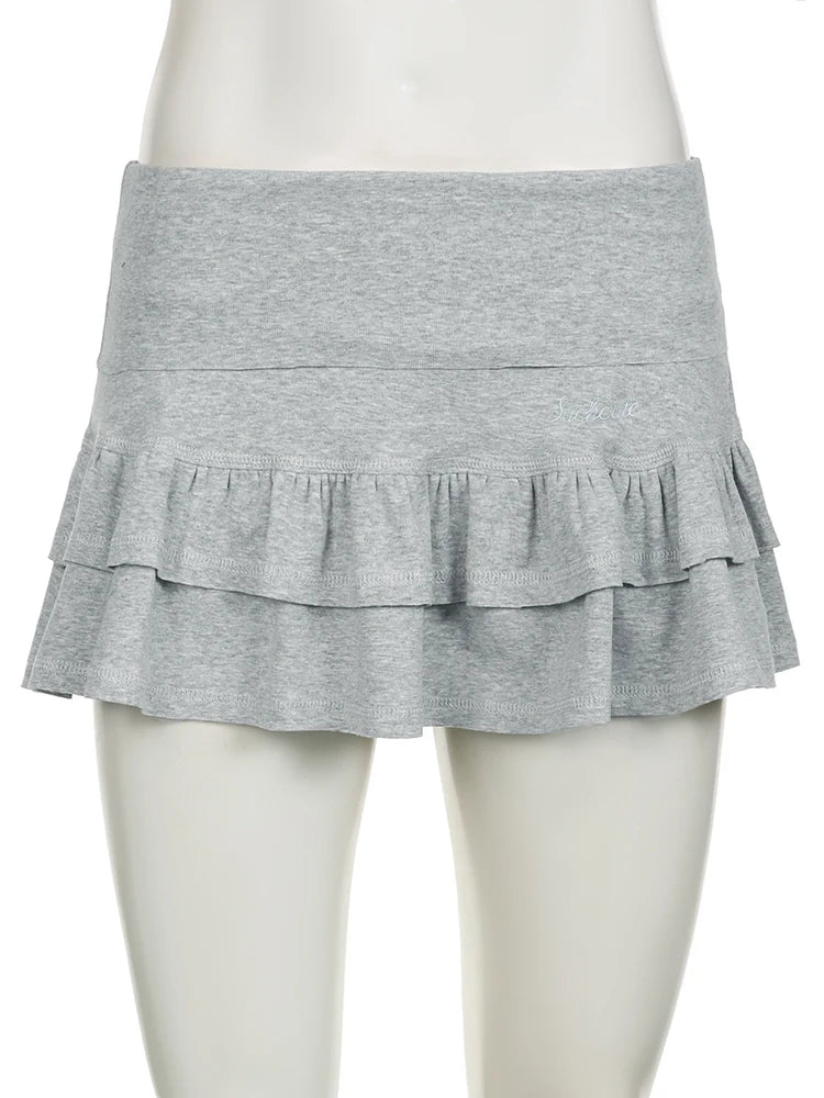 Ruffle Layered Low Waisted Mini Skirt