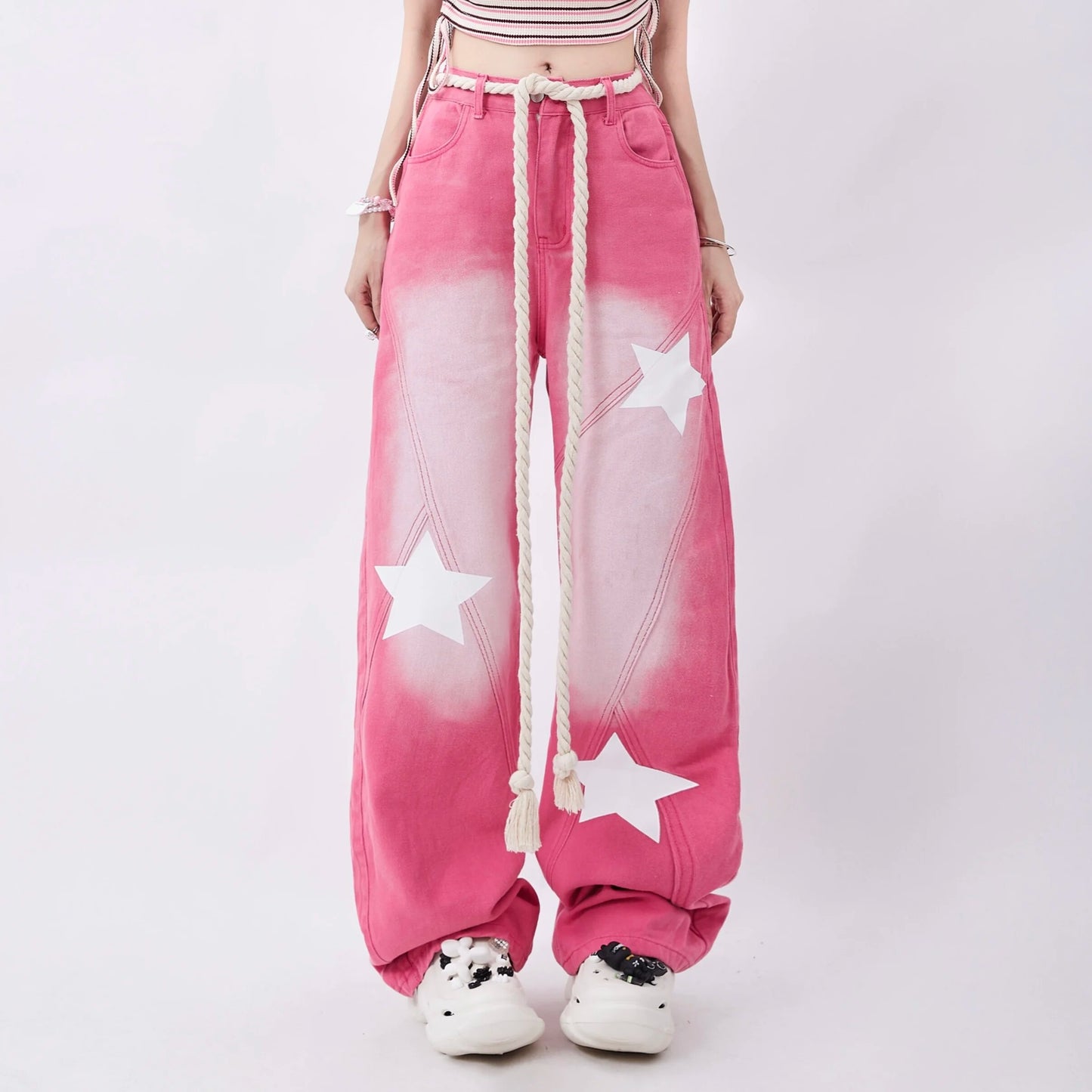 High Waist Pink Stars Jeans
