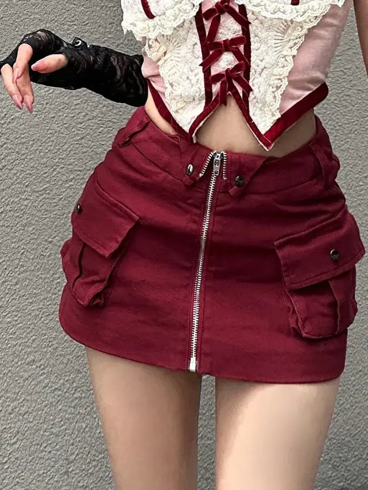 Hotshot Red Zipper Denim Skirt